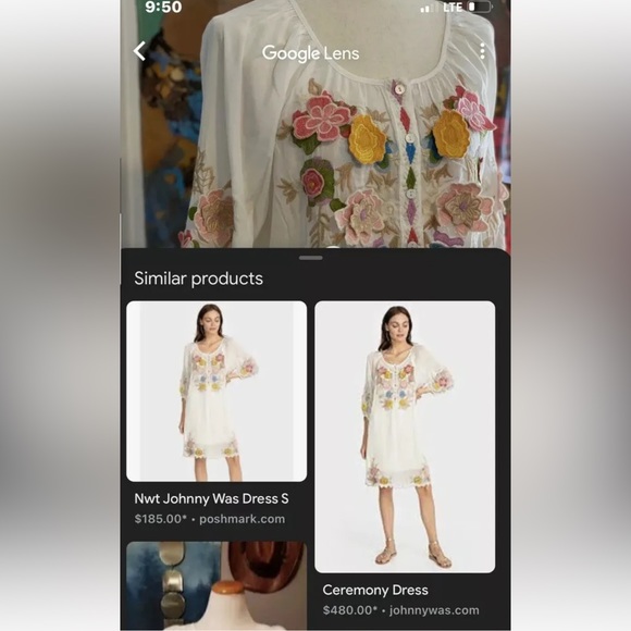 🌸 Gorgeous New Floral Appliqué *Johnny Was Style* Cupro Rayon White Dress & SLIP - Picture 8 of 8